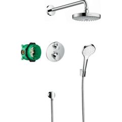 Hansgrohe Croma Select S/Ecostat S Showerset iebūvējams dušas termostata komplekts ar augšējo dušu un rokas dušas klausuli, hroms