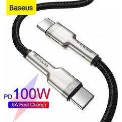 Kabelis USB C - USB C, datu pārraidei un savienojumam līdz 100W 1m melns Cafule Metal BASEUS