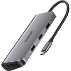 UGREEN 8in1 Adapter USB-C to HDMI 4K, 3x USB 3.0, Type-C, RJ45, SD, Micro SD (gray)