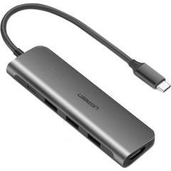 UGREEN 5in1 USB-C to HDMI 4K Adapter, 3x USB 3.0, Type-C (gray)