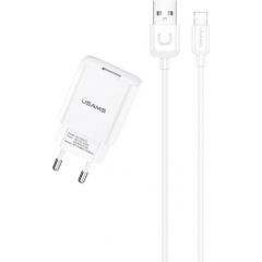 Usams T21 Komplekts 2in1 Adaptīvs Ātrs 2.1 USB tīkla lādētājs + USB uz Lightning 1m Kabelis Balta