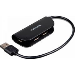 Axagon Handy four-port USB 2.0 hub with a permanently connected USB cable. Black.