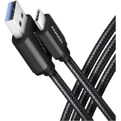 Axagon Data and charging USB 3.2 Gen1 cable lengh 2 m. 3A. Black braided.