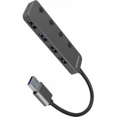 AXAGON HUE-MSA 4x USB3.2 Gen 1 SWITCH hub, metal, micro USB power IN, 20cm USB-A cable