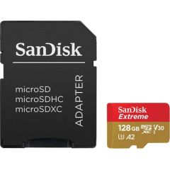 Sandisk memory card microSDXC 128GB Extreme + adapter Atmiņas kartes micro SD SDHC