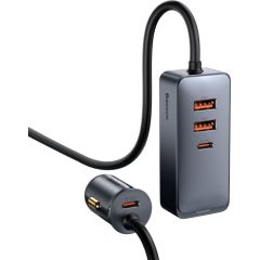 Baseus Share Together car charger with extension cord, 2x USB, 2x USB-C, 120W (gray)