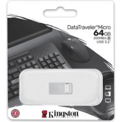 Kingston USB 3.2 Flash Drive  DataTraveler micro 64 GB, USB 3.2, Silver