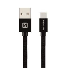 Swissten Textile Universāls Quick Charge 3.1 USB-C uz Lightning Datu un Uzlādes Kabelis 1.2m Melns