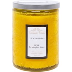 Stikla burka svece ROMANTIC TIMES, D7xH9cm, ar vāku, dzeltena, (smarža - ar citronu smarža)
