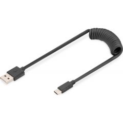 Digitus USB 2.0 Type A to USB C Spiral Cable AK-300430-006-S Black, 1 m Data USB kabeļi