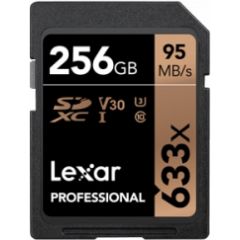Lexar Professional 633x SDHC/SDXC UHS-I SDXC, 256GB Class 10, U3, V30, 45 MB/s, 95 MB/s