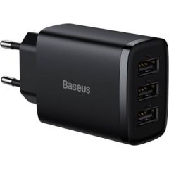 Baseus Compact Quick Charger, 3x USB, 17W (Black)