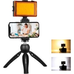 Puluz Live broadcast kit tripod mount + LED lamp + phone clamp Citi kameru aksesuāri 