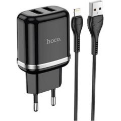Hoco N4 12W 2x USB 2.4A Гнездо Зарядка для iPone с Lightning 1m Кабелем Черный