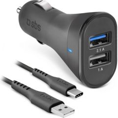 Unknown Travel Charger 2xUSB 2.1A Type-C Cable By SBS Black