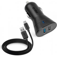 Unknown Car Charger 2100mAh 2xUSB+Type-C Cable By SBS Black