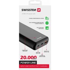 Swissten Line Power Banka Ārējās Uzlādes Baterija USB / USB-C / Micro USB / 20W / 20000 mAh
