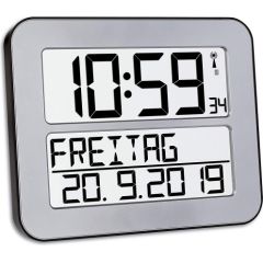 TFA Digital radio clock TIMELINE MAX, wall clock (silver)