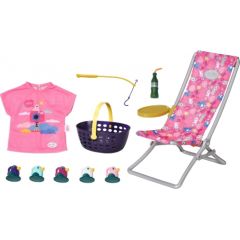 ZAPF Creation BABY born Weekend Fishing, doll accessories (dress, deck chair with table, soda bottle, basket, 5 ducks and rod)