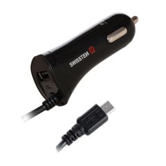 Swissten Премиум Автомобильная зарядка USB + 2.4A + кабель Micro USB  60 cm Черная