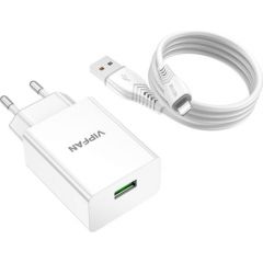 Vipfan E03 network charger, 1x USB, 18W, QC 3.0 + Lightning cable (white)