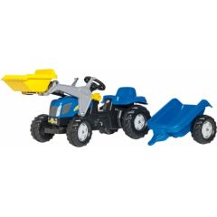 Rolly Toys Kid New Holland traktors ar kausu un piekabi, zils