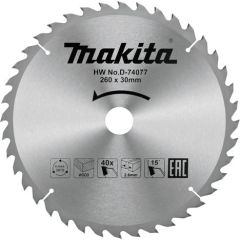 Griešanas disks Makita D-74077 TCT; 260x2,6x30 mm; T40; 15° Zāģripas