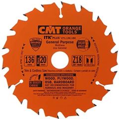 Griešanas disks kokam CMT 271; 136x1.5x20; Z18; 20° Zāģripas