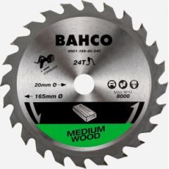 Griešanas disks kokam Bahco 8501; 165x20x10/16 mm; Z24; 18°