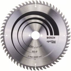 Griešanas disks kokam Bosch OPTILINE WOOD; 250x3,2x30,0 mm; Z60; 10°