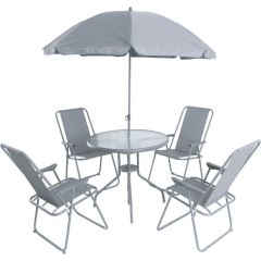 Saska Garden Zestaw mebli ogrodowych stół 4 krzesła i parasol szary