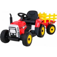 Liels elektriskais traktors ar piekabi, sarkans