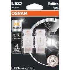 (Ir veikalā) OSRAM W2.5x16q LEDriving SL P27/7W Yellow Amber LED spuldze (2GAB) 3157DYP-02B Autospuldzes