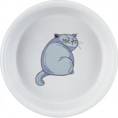 Trixie Miska, dla kota, szara, ceramiczna, 0,25l/13cm, z nadrukiem kota