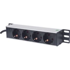Intellinet 10" 1U Rackmount 4-Way Power Strip - German Type", With Power Indicator, No Surge Protection, 1.8m Power Cord (Euro 2-pin plug)