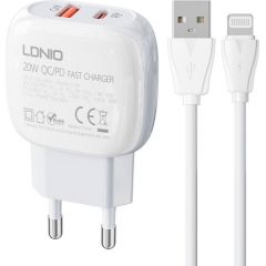 Wall charger  LDNIO A2313C USB, USB-C 20W + USB to Lightning cable