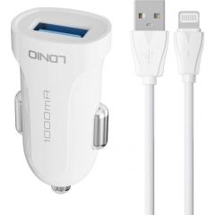 LDNIO DL-C17 car charger, 1x USB, 12W + Lightning cable (white)