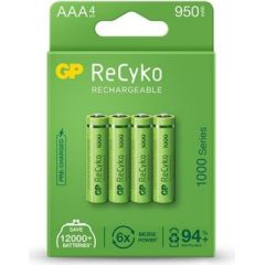 4x rechargeable batteries AAA / R03 GP ReCyko 1000 Series Ni-MH 950mAh