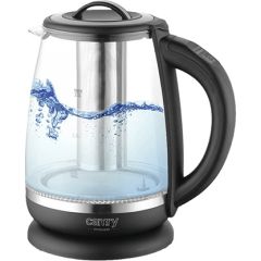 Camry Kettle CR 1290 Standard, 2200 W, 2 L, Plastic/glass, Black/Transparent, 360° rotational base Tējkannas (elektriskās)