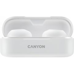 CANYON TWS-1, Bluetooth headset, with microphone, BT V5.0, Bluetrum AB5376A2, battery EarBud 45mAh*2+Charging Case 300mAh, cable length 0.3m, 66*28*24mm, 0.04kg, White Austiņas