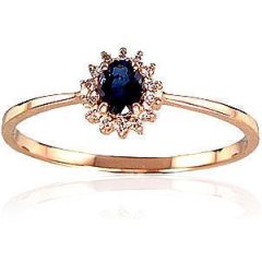 Золотое кольцо #1100100(Au-R+PRh-W)_DI+SA, Красное Золото 585°, родий (покрытие), Бриллианты (0,036Ct), Сапфир (0,26Ct), Размер: 16, 0.84 гр.