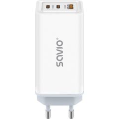 SAVIO LA-07 GaN 65W mains charger, USB, QC4.0+, PD 3.0, White