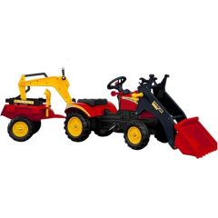 Import Leantoys Tractor with Trailer and Pedal Bucket Benson Red