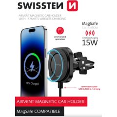 Swissten Magstick Auto Turētājs ar Bezvadu Lādētāju 15W