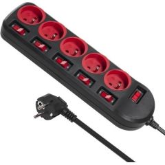 Maclean MCE204 power extension 1.5 m 5 AC outlet(s) Indoor Black, Red