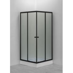 Dušas stūris GOTLAND Eko Black 900*900*195cm, zems paliktnis 13 cm, melnais profils, matēti stikli