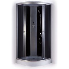 Slēgtā dušas kabīne GOTLAND LISA 90x90x215cm, seklais paliktnis (15cm),, priekšējie stikli pelēki, aizmugure melna
