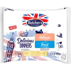 BUTCHER'S Delicious Dinners Salmon, Trout - wet cat food - 4 x 100g