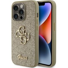 Guess iPhone 15 Pro Fixed Glitter 4G Metal Logo Case Apple Gold