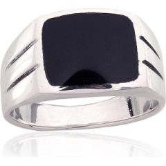 Серебряное кольцо #2101860(POx-Bk)_ON, Серебро 925°, оксид (покрытие), Оникс, Размер: 20, 7.9 гр.